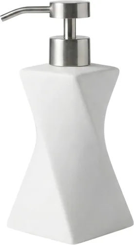 Vista 12 de Dispensador de jabón blanco moderno con bomba plateada para baño y cocina, estilo de arte contemporáneo, acabado mate, a prueba de óxido, 8.5 onzas