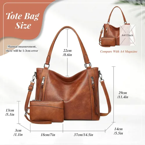 Vista 6 de UBORSE Bolsas de mano para mujer, bolsos y bolsos de mano con asa superior, bolso de hombro suave, bolso de mano para mujer, de cuero vegano, juego