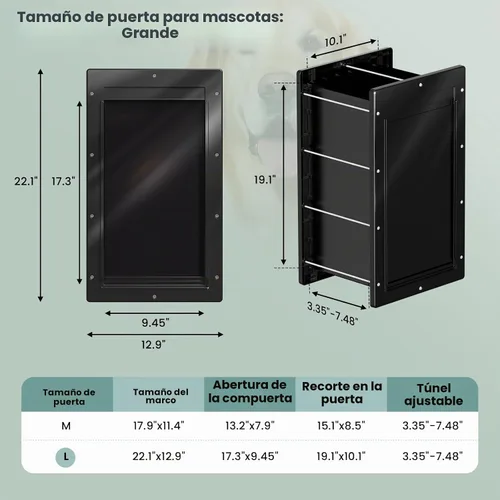 Vista 6 de Puerta grande para perros con 3 solapas para pared, mascotas de hasta 100 libras