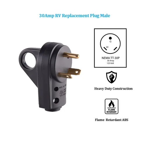 Vista 2 de Veepeak Enchufe de repuesto macho de 30 amperios TT-30P resistente 125V 30A nominal 3 clavijas conector de alimentación eléctrica extremo de cable