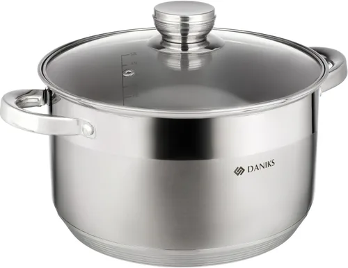 Vista 12 de Daniks Olla Estándar de Acero Inoxidable de 2 Cuartos con Tapa de Vidrio, Fondo Tri-Capa para Calentamiento Uniforme, Compatible con Inducción, Apta