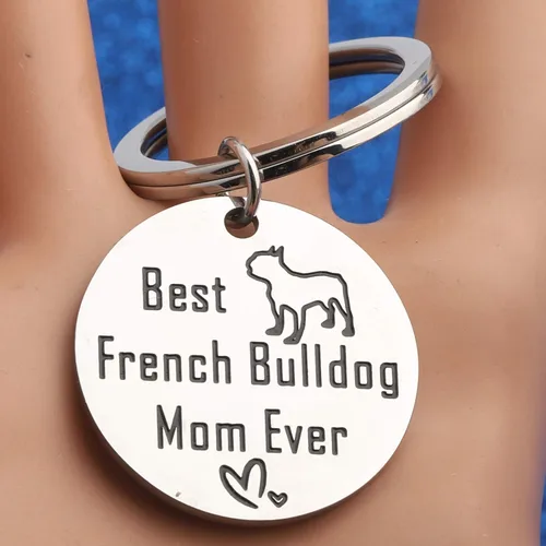 Vista 6 de BEKECH Regalos de Bulldog Francés Best French Bulldog Mom Ever Llavero Frenchie para los amantes de los perros