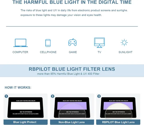 Vista 6 de RB. Pilot - Lentes de lectura retro de ojo de gato para mujer, con bloqueo de luz azul, lentes de computadora con bisagra de resorte
