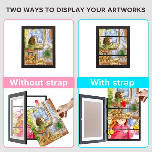 Vista 2 de Marco de arte para niños, 1 unidad, marcos de obras de arte para niños, exhibición intercambiable de 8 x 10.5 pulgadas con paspartú o de 9.5 x 12