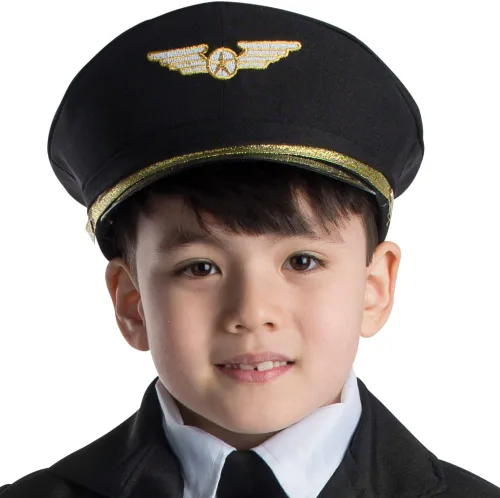 Vista 2 de Dress Up America Gorra de piloto Gorra negra de capitán de aerolínea Accesorio de disfraz de piloto para niños y adultos