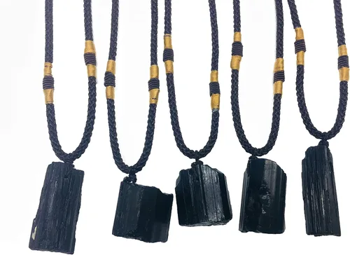 Vista 5 de Zungtin - Collar con colgante de chakra curativo de turmalina negra cruda natural