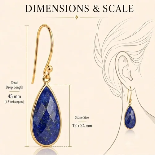 Vista 3 de Gempires - Aretes largos de gota con piedras preciosas facetadas para mujer