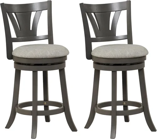 Vista 10 de COSTWAY Taburete de bar para isla de cocina, taburete de bar giratorio de 26.5 pulgadas con respaldo curvado y asiento acolchado suave, patas