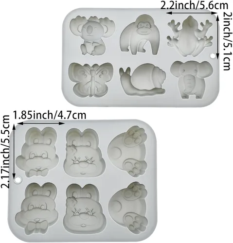 Vista 2 de Paquete de 2 moldes de silicona de animales lindos, 6 cavidades 3D de elefante, mariposa, mariquita, moldes para hornear pasteles, elegantes moldes