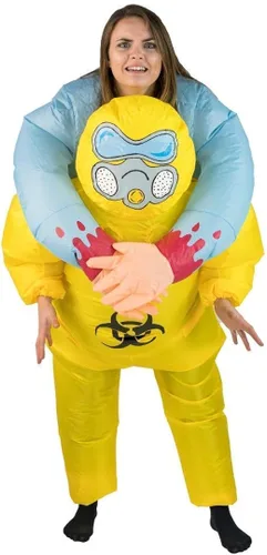 Vista 5 de Disfraz inflable de zombi de peligro amarillo para adultos (talla única)