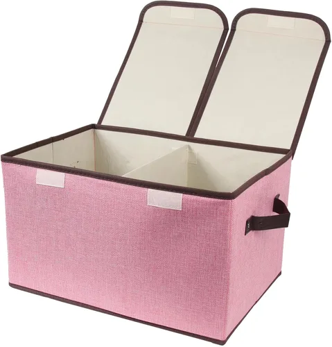 Vista 8 de Caja de almacenamiento plegable de tela, 16.5 x 11.8 x 9.8 pulgadas (largo x ancho x alto), con doble tapa y divisores, organizador grande
