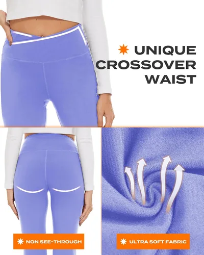 Vista 31 de TNNZEET Leggings acampanados negros para mujer, pantalones de yoga cruzados con bolsillos, corte de bota, leggings acampanados