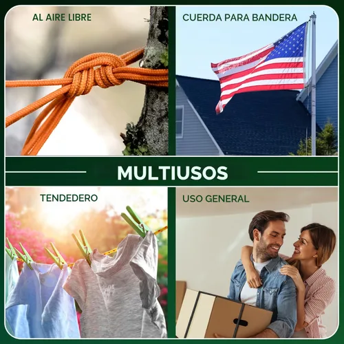 Vista 6 de TECEUM Cuerda – 90 pies x 1/4 pulgada (7mm) – Verde Ejército – Cuerda Utilitaria Versátil y Resistente – Acampada, Artesanía, Asta de Bandera