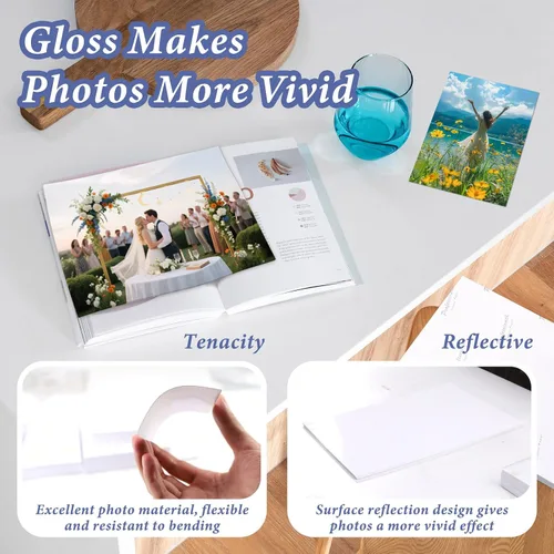 Vista 5 de 100 hojas de papel fotográfico brillante de 200 GSM, papel de impresora fotográfica de calidad de tinte y tinta, hojas de impresión de imágenes