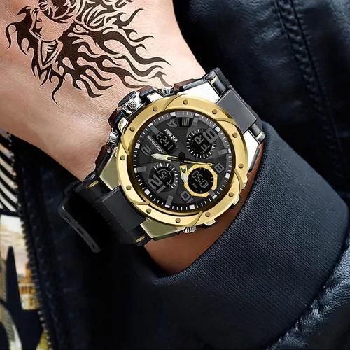 Vista 3 de Relojes militares para hombre, reloj deportivo para hombre, táctico, resistente al agua, digital, deportivo, trabajo, analógico, color negro, verde