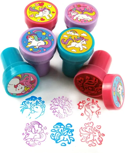 Vista 6 de TINYMILLS Kit de 12 sellos de unicornio para niños, bonitos sellos de unicornio autoentintados, recuerdos de fiesta de unicornio, recompensas