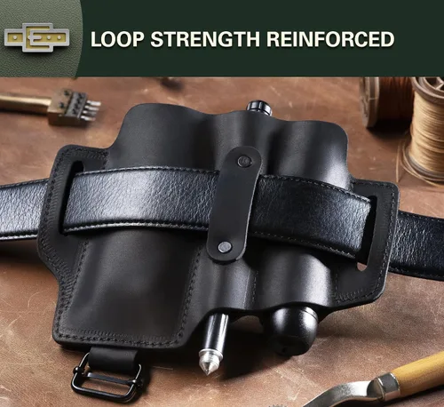 Vista 4 de Funda EDC multiherramienta para cinturón - Funda compacta para cuchillo y linterna para uso diario - Funda Leatherman para hombres - Organizador
