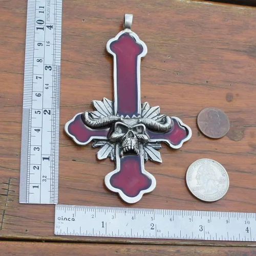 Vista 4 de Lucifer Baphomet LAVEYAN Demon Skull Surtur Ragnarok Cosplay Punk Gothic Rock Heavy-Metal Biker Surfer Skater Tribal Jewelry Protection Amuleto