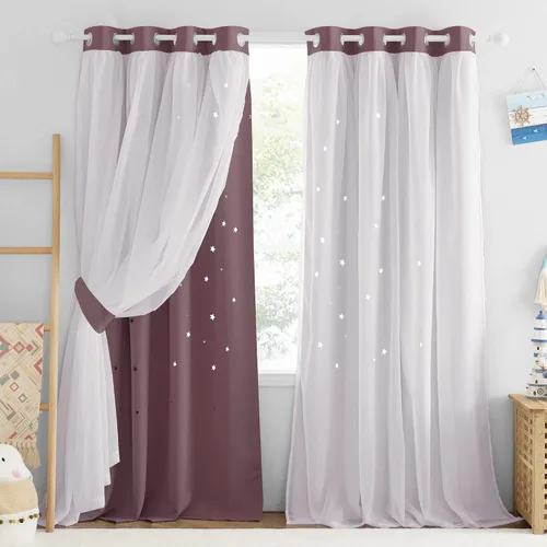 Vista 17 de NICETOWN Cortinas para dormitorio de niñas, cortinas de arco iris, cortinas de estrellas, cortinas de princesa, decoración de habitación