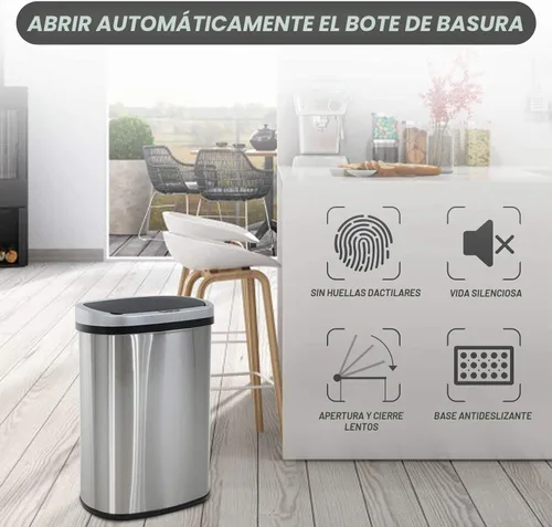 Vista 7 de Bote de basura de 13 galones con tapa, botes de basura automáticos para cocina, 50 L, con sensor de movimiento, cubo de basura de acero inoxidable