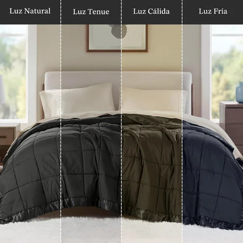 Vista 9 de Madison Park Edredón alternativo de plumón tamaño King para cama, borde Negro