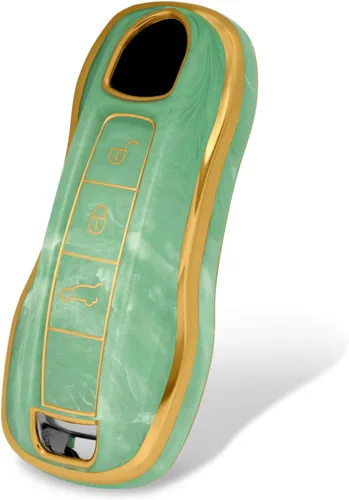 Vista 9 de Funda para llavero Porsche, funda de TPU suave premium compatible con Porsche 911 Cayenne Panamera Macan (patrón celadón) Smart TPU 3/4 Button Key
