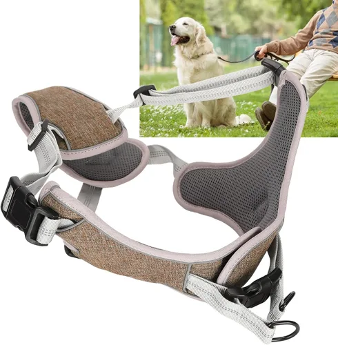 Vista 6 de Adjustable Dog Harness, Reflective No Pull Vest with Anti Break Design for Large Medium Dogs, Comfortable Polyester Nylon Chest Strap in Coffee