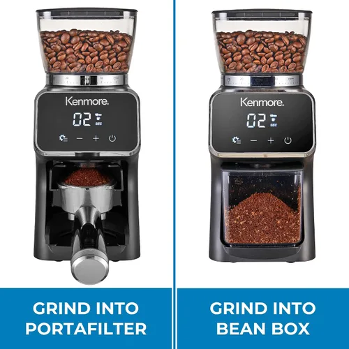 Vista 6 de Kenmore - Molinillo de café cónico para café expreso, prensa francesa, goteo, tamaño de moler ajustable, molino de frijoles, control digital