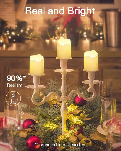Vista 6 de SHYMERY Velas votivas sin llama con temporizador, paquete de 12 velas LED parpadeantes que duran 15 días, 18 horas de apagado en 24 horas, velas
