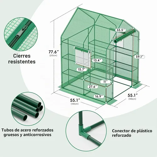 Vista 6 de Invernadero de 56 × 56 × 78 pulgadas para jardín al aire libre
