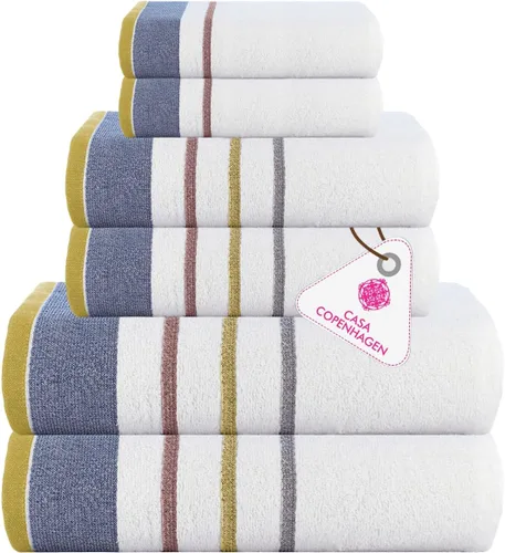 Vista 55 de CASA COPENHAGEN Exotic - Juego de 6 toallas de diseño de 100% algodón egipcio, color azul aguamarina, 550 GSM, 2 toallas de baño, 2 toallas de baño