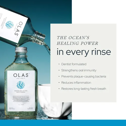 Vista 2 de Olas Enjuague Bucal Sin Alcohol y Enjuague Oral - Enjuague Bucal Marino Bioactivo con Aceites Esenciales y Antioxidantes para un Microbioma Oral