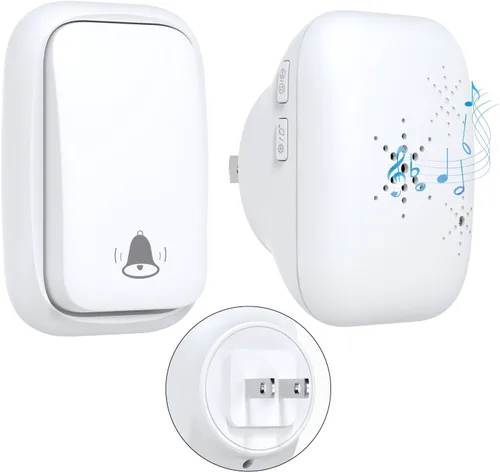 Vista 12 de Timbre inalámbrico autoalimentado con enchufe de EE. UU., sin batería, distancia de 38 canciones, timbre de puerta para exteriores, impermeable