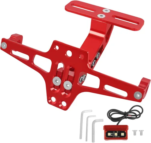 Vista 6 de Soporte para placa de matrícula de motocicleta, kit universal de eliminación de guardabarros de aluminio CNC negro con luz para placa