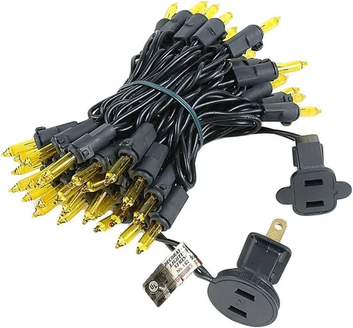 Vista 5 de Novelty Lights Mini luces incandescentes amarillas de 11 pies, 50 bombillas, cable negro Traditional Bulbs with 2.5 Inch Spacing, Commercial Grade