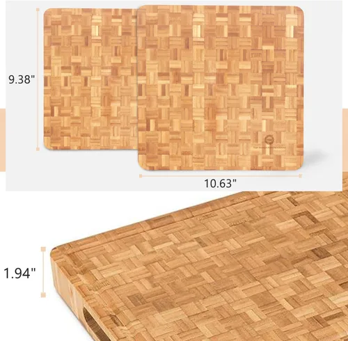 Vista 3 de Tabla de cortar de bambú de grano pequeño Profesional, bloque de carnicero Pies de goma antideslizantes