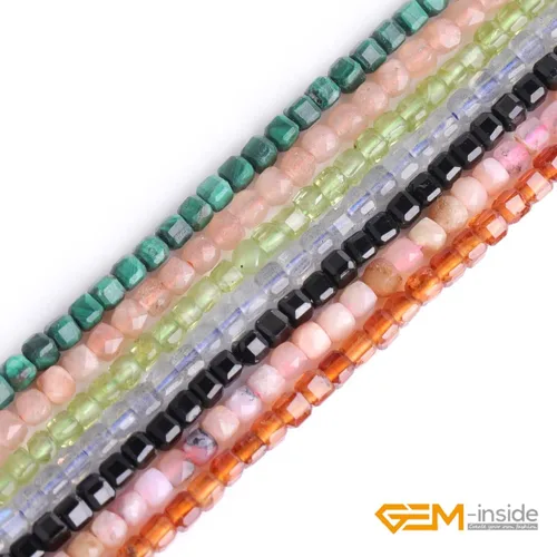 Vista 6 de GEM-Inside - Cuentas espaciadoras pequeñas de 0.098 in de espinela negra natural, cuentas espaciadoras en forma de cubo facetado, cuentas para hacer