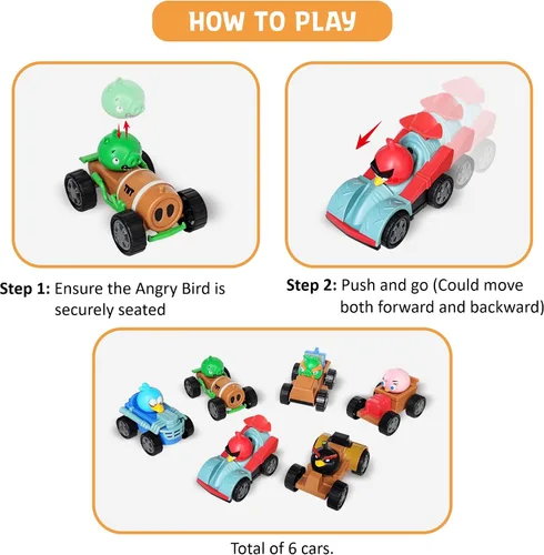 Vista 4 de ROLOSO Juguete coleccionable de Angry Birds Go con licencia de Kart Racer (juego de 6) figuras de rebaño, juegos de cerdo City Strike 2 Takedown