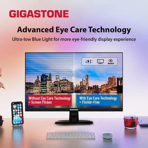 Vista 7 de Gigastone Monitor de luz trasera LED IPS de 24 pulgadas, 75 Hz, FHD 1920 x 1080, 1080P 178 ° de visión amplia sin marco, monitor de computadora sin