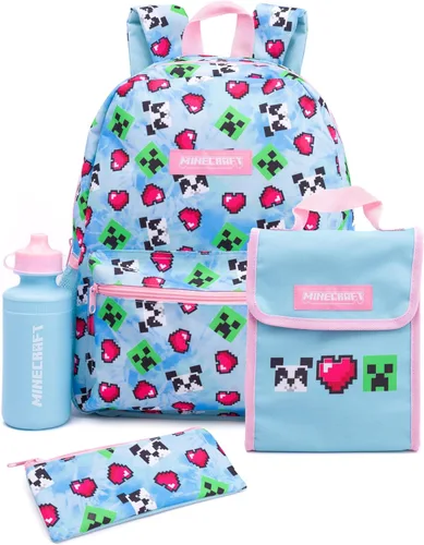 Vista 12 de Minecraft Mochila para niños de 5 piezas Creeper Zombie School Lunch Bag Gamer, Negro