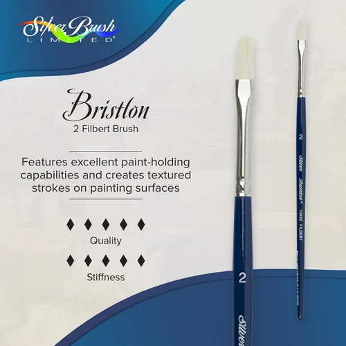Vista 2 de Silver Brush Limited 1903S-2 Bristlon Filbert - Brocha para óleo, acrílico y pinturas de cuerpo pesado, tamaño 2, mango corto