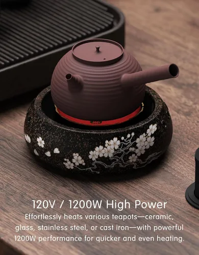 Vista 5 de TMASTER Placa eléctrica de 1200 W, placa caliente redonda de cerámica, estufa portátil de cocina, calentador eléctrico para hervir, hacer té, café
