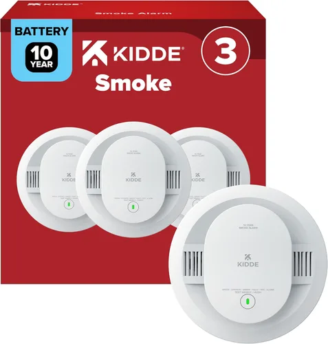 Vista 12 de Kidde Detector de humo, funciona con batería de 10 años, indicadores de luz de advertencia LED
