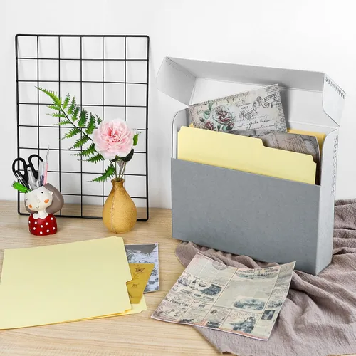 Vista 4 de Lineco Caja de almacenamiento de documentos archivados con borde metálico, caja de cartón libre de ácidos gris, organiza y almacena archivos
