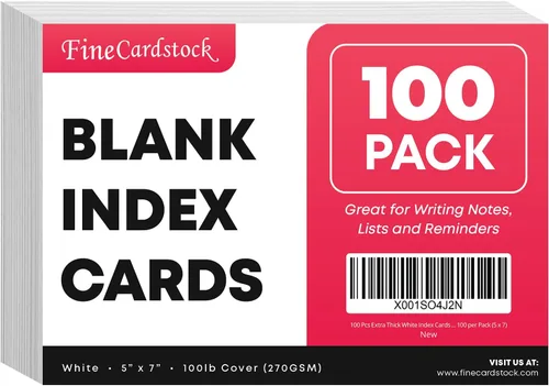 Vista 10 de 100 tarjetas de índice blancas extragruesas – Cartulina pesada en blanco de 14 puntos (0.014 pulgadas), cubierta de 100 libras, tarjetas flash