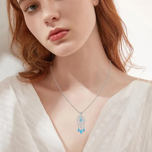 Vista 2 de Collar con colgante de atrapasueños para mujer, plata de ley maciza, turquesa auténtica, joyería de atrapasueños, regalos de cumpleaños de Navidad