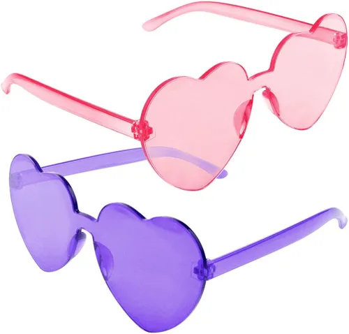 Vista 5 de Fengek 6 lentes de sol en forma de corazón, sin marco, transparentes, regalos de fiesta para niñas y mujeres