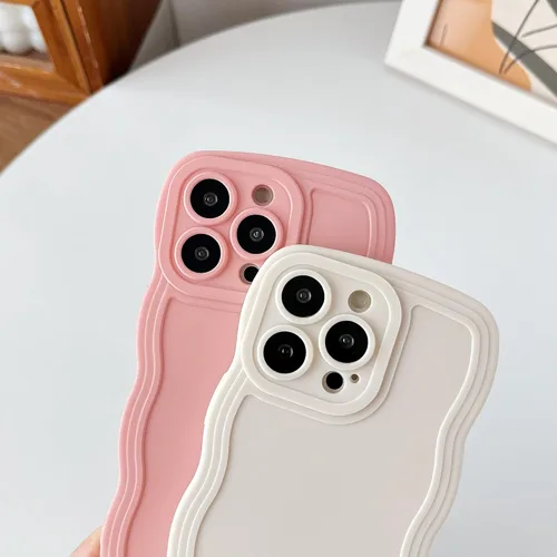 Vista 4 de Caseative Funda para iPhone 13 Pro, funda suave de color sólido con marco de onda rizada (negro)