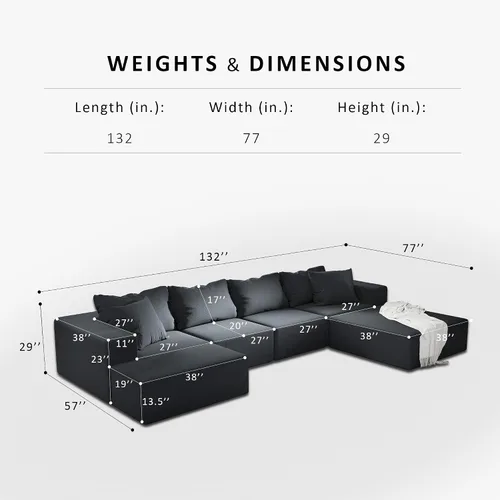 Vista 2 de Sofá interior minimalista, sofá de nube tapizado de combinación gratuita, sofá modular de chenilla con almohadas, cómodo para sala de estar, Negro