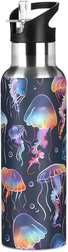 Vista 8 de ALAZA Botella de agua con diseño de flor de almendra con tapa de pajilla, botella térmica de acero inoxidable aislada al vacío, botella de agua